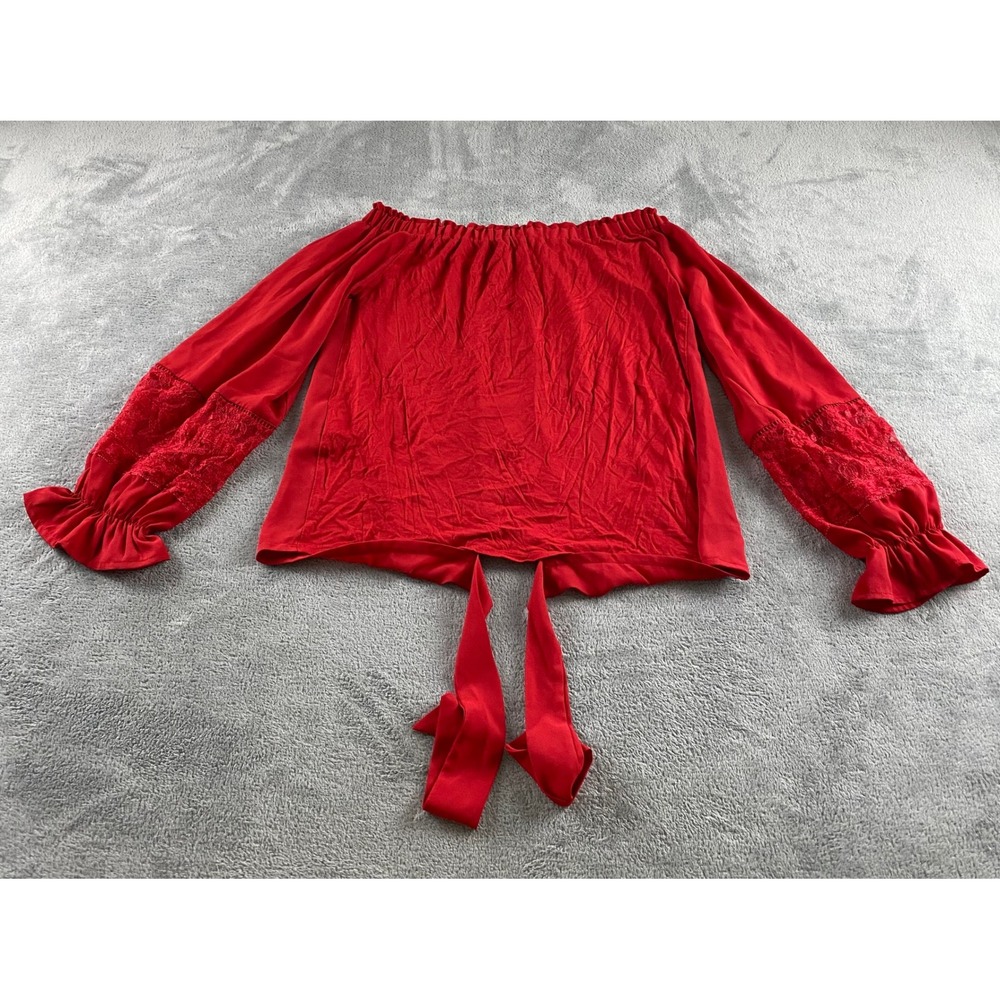 INC International Concepts Red Off The Shoulder Lace Tie Front Blouse Small‎ - Picture 12 of 13